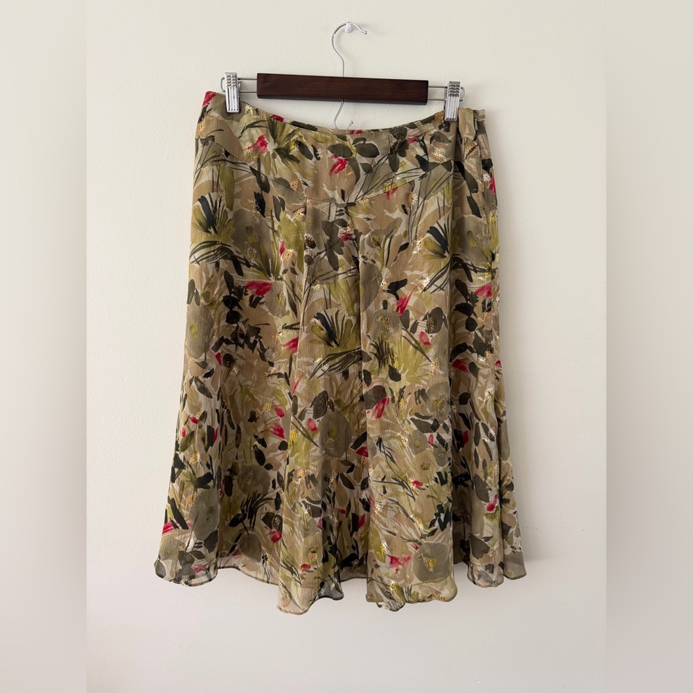 100% Silk 90s Vintage Floral Embroider Flowy Romantic Chic Midi Womens 10P